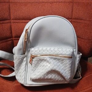 LD Woven Light Gray/blue Mini Backpack With Cute Charms